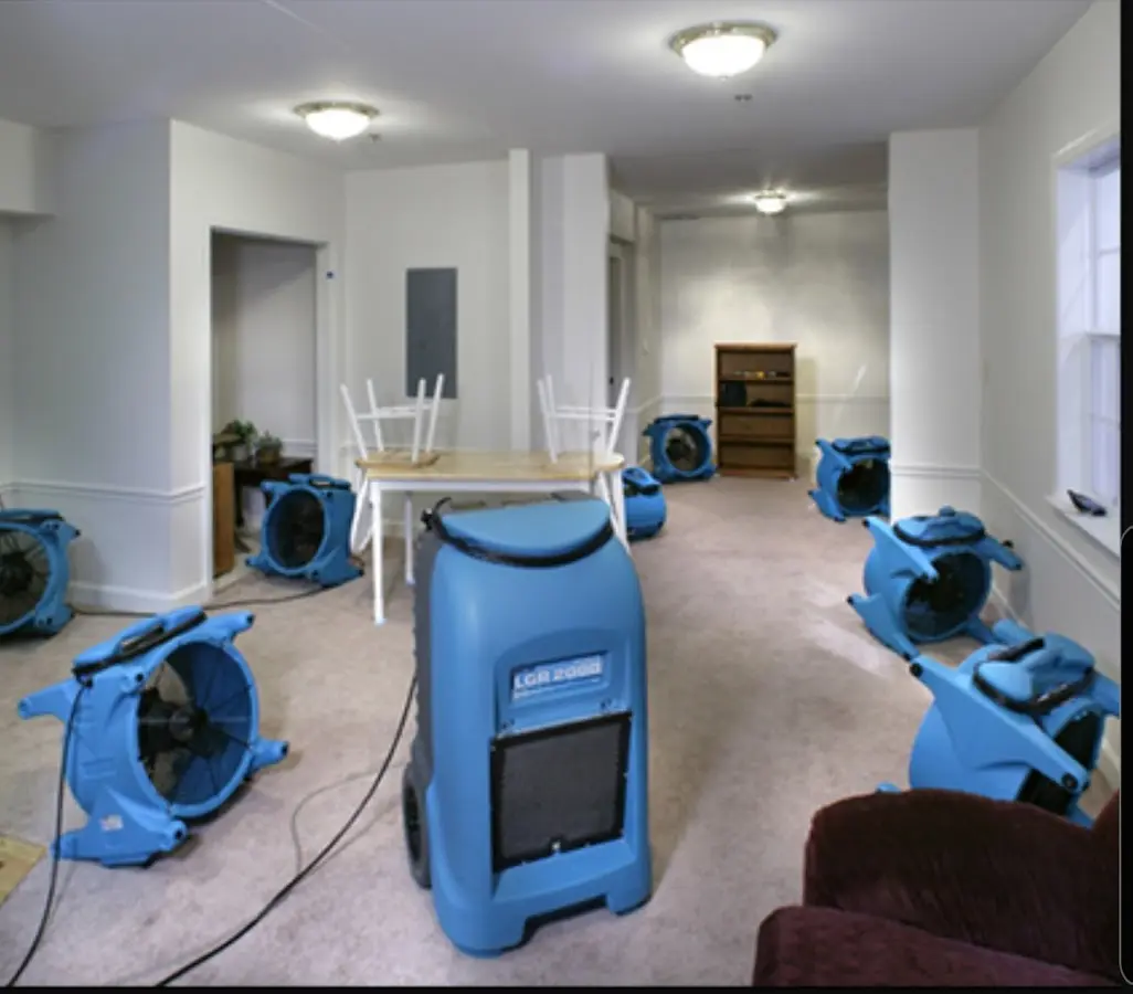 Air movers and dehumidifier setup for Water Extraction & Removal in Wright